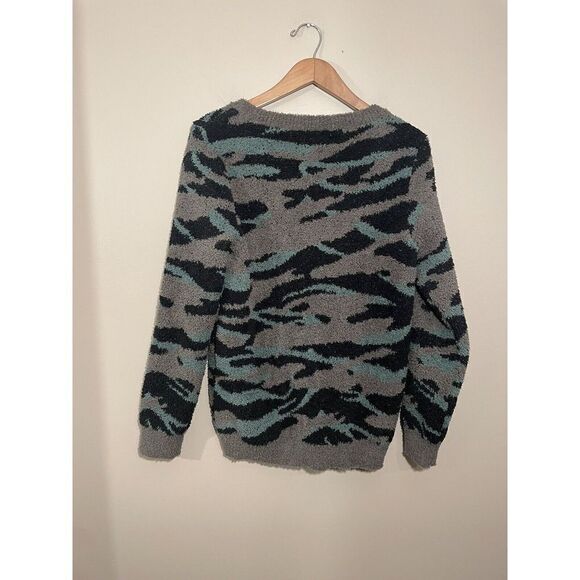 Barefoot Dreams CozyChic Seaside Sweater Crew Neck Pullover Camo Small Green - Picture 3 of 6